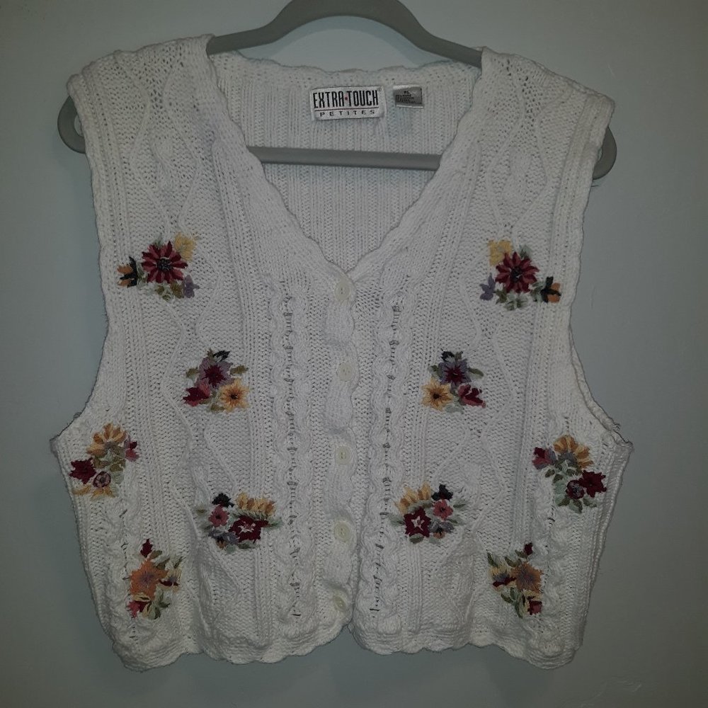 Womens Sweater Top With Floral Design Size Petite Large